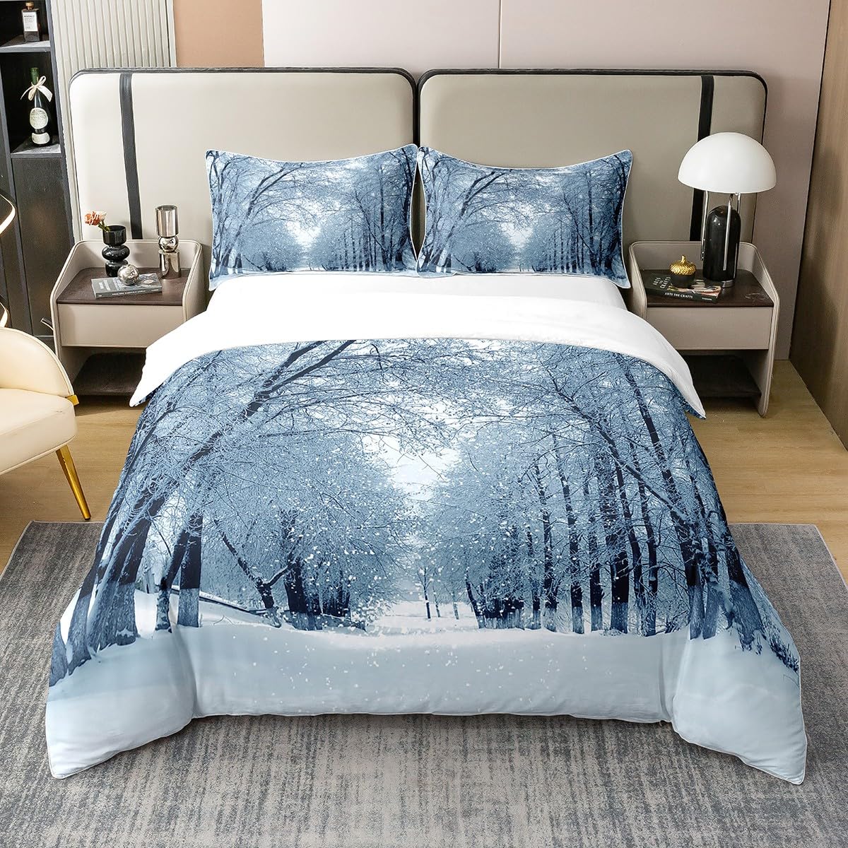 

Trees In The Snow Duvet Cover Sets For Kids Teens Queen Lightweight Quilt Covers Winter Themed Bedding Set Room Decor No Quilt 150x200cm 3pcs