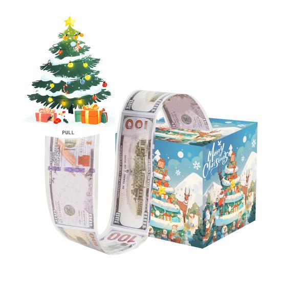 Christmas Money Box Pull-out Cash Gift Box DIY Holiday Money Gift Box with Transparent Bags Christmas Money Holder Pull Box for Kids Adults
