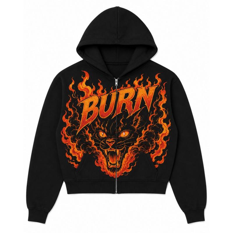 Street Hip Hop Flamme 3D-Druck Reißverschluss Hoodie Lockerer Schnitt Jugend Freizeit Winter Sweatshirt