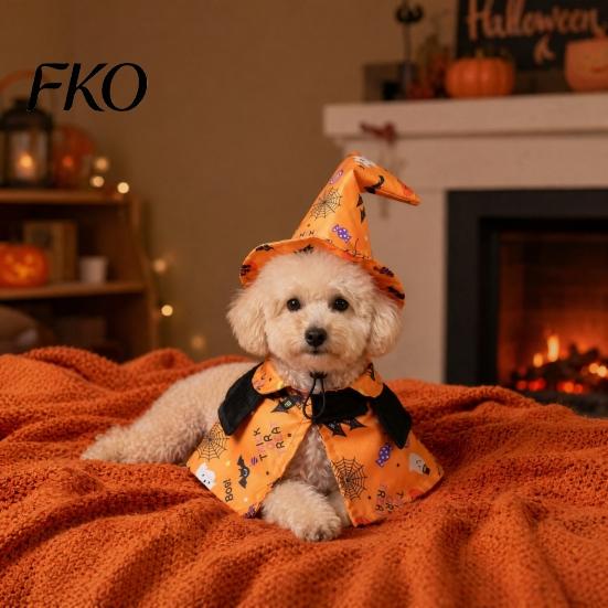 Ghost Themed Pet Outfit 1 Set Halloween Costume, Adjustable Wizard Hat And Cape, Cute Pumpkin Costume Prints, Fun for Small Dogs Cats Festive