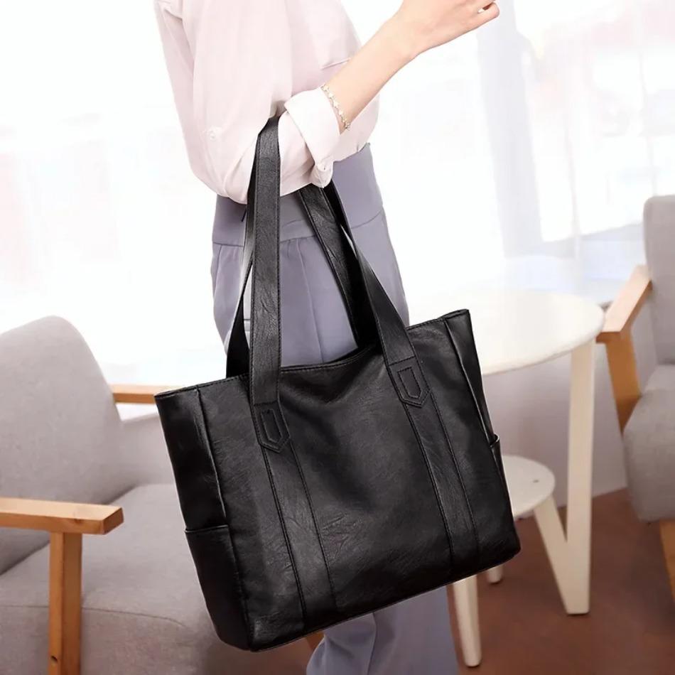 1 Pz Moda Donna Tinta Unita Borsa a Spalla Morbida Pelle Pu Pendolare Grande Capacità Casual Tote Borsa a Mano per Donna