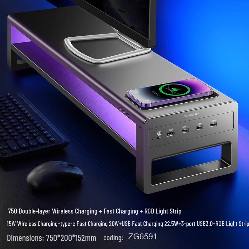 RGB Computer Monitor Riser Stand with USB Ports and Storage