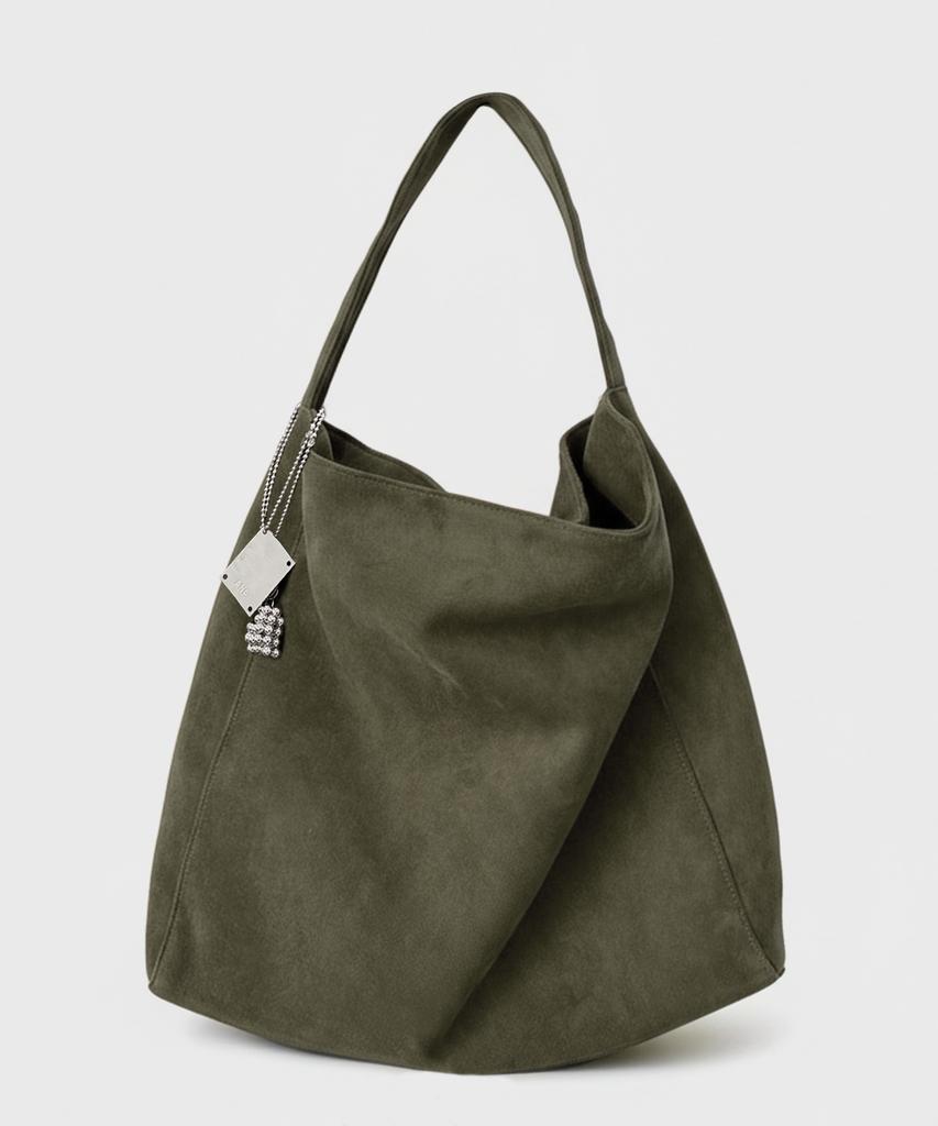 Np Studio Unisex Mellow Suede Hobo Big Shoulder Bag Khaki