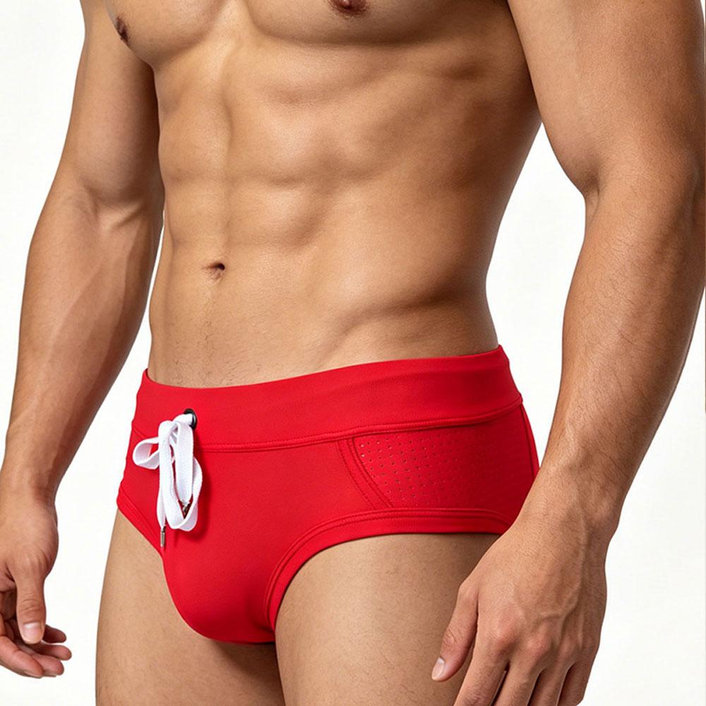 

Mens Swim Briefs Comfort Quick Dry Nylon Mesh Panel Contour Pouch Elastic Waistband Sexy Color Block Swim Trunks For Beach Swimming Asian XXL червоний