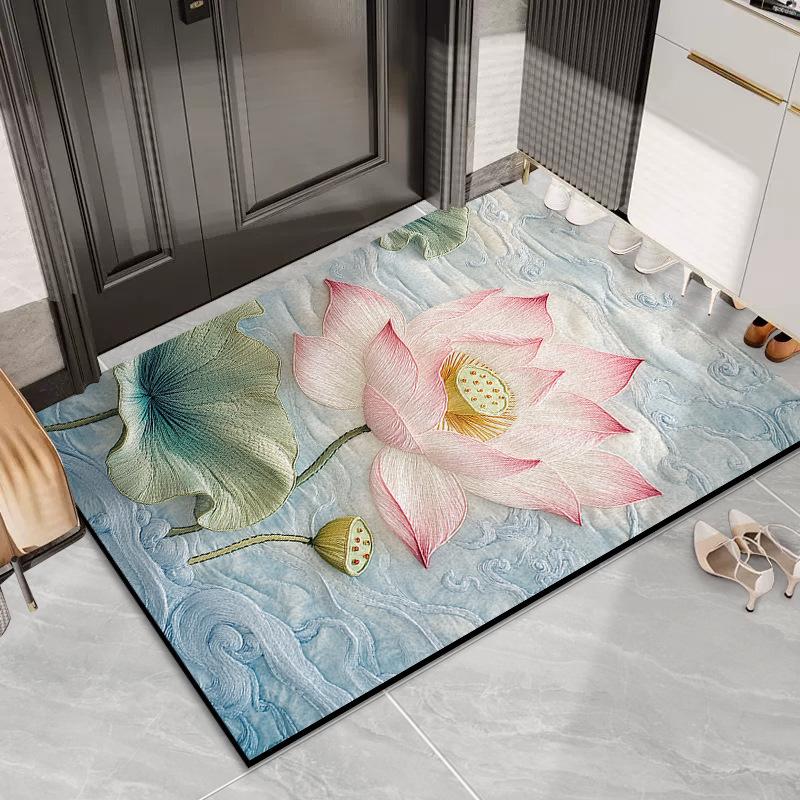 

Коврик из шелка для двери Lotus, грязезащитный коврик для двери, стойкий к грязи, пылеудалению, может быть изготовлен на заказ 40 * 60CM silk ring