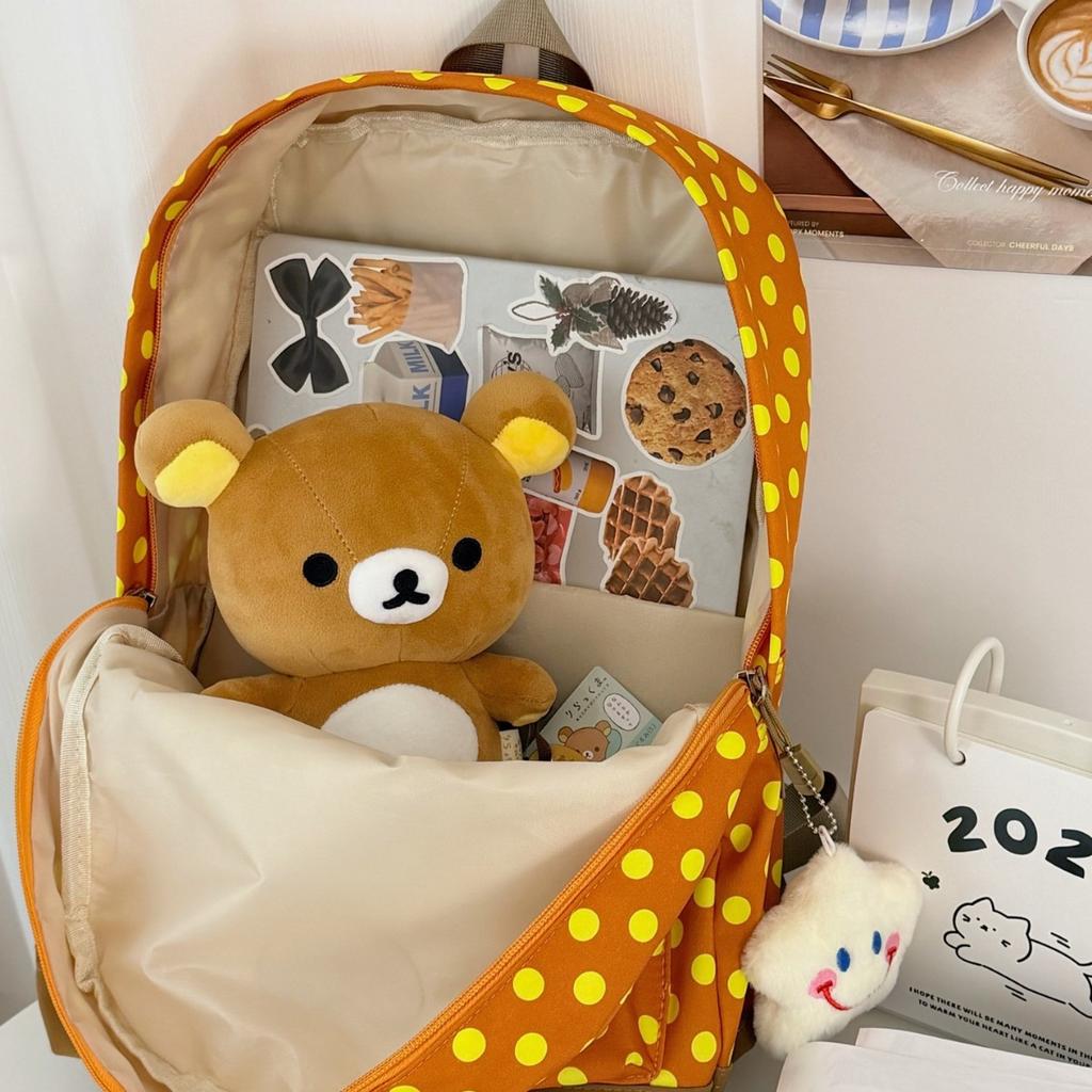 Schoolbag Clear and soft atmosphere Contrast color polka dot backpack Female college students daily street light commuting backpack