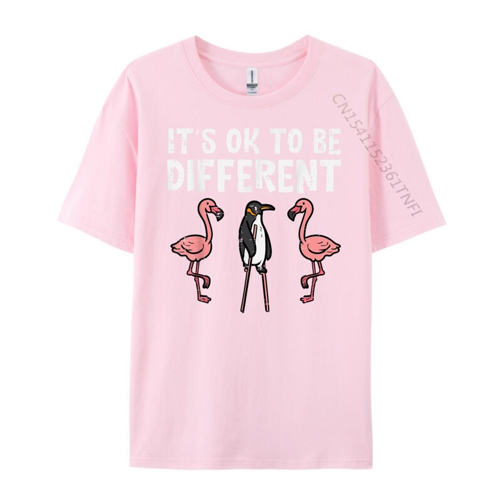 Penguin Its Okay To Be Different Flamingo Graphic T Shirts 100 Cotton Luxury Clothes Men Tee Shirt Loose