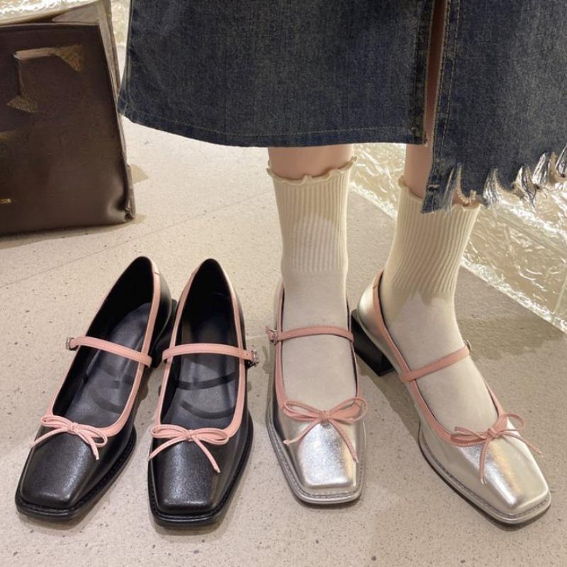 Square Toe High Heels Butterfly-knot Buckle Strap Ladies Shoes Mary Janes Block Heel Women Pumps Party Wedding Shoe