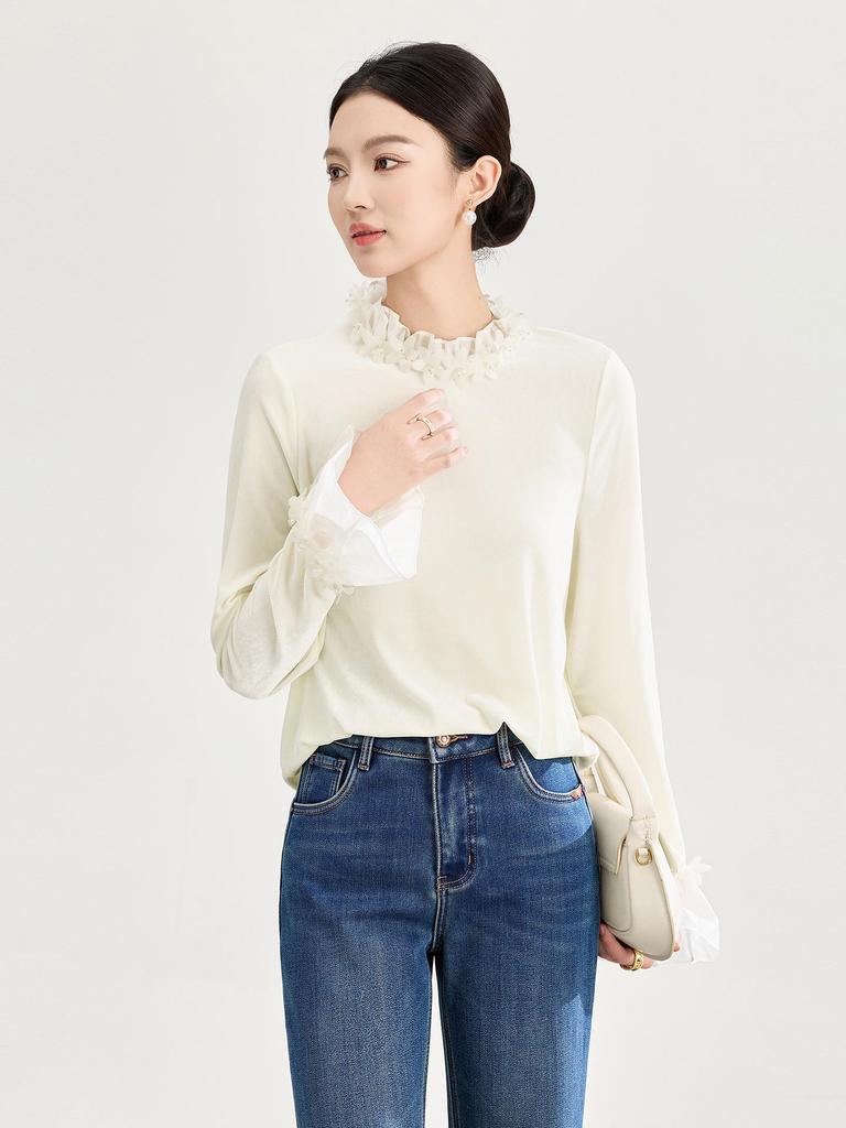 Französische Romantik Chic Spitze Kragen Stoffhemd - Herbst/Winter Stil