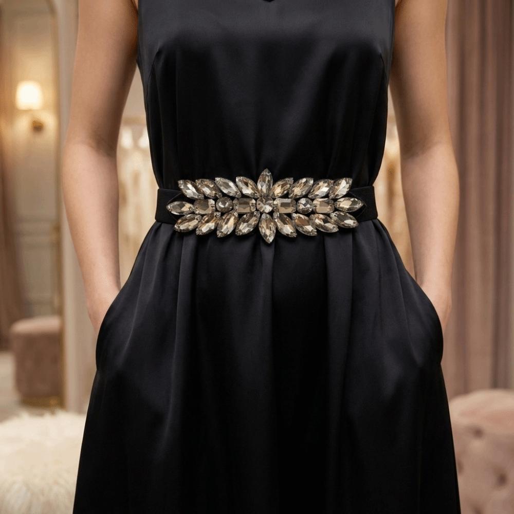 Large-Grain Elastic Waist Belt Shiny Waist Cincher Decorative Crystal Stretch Waist Belt Women