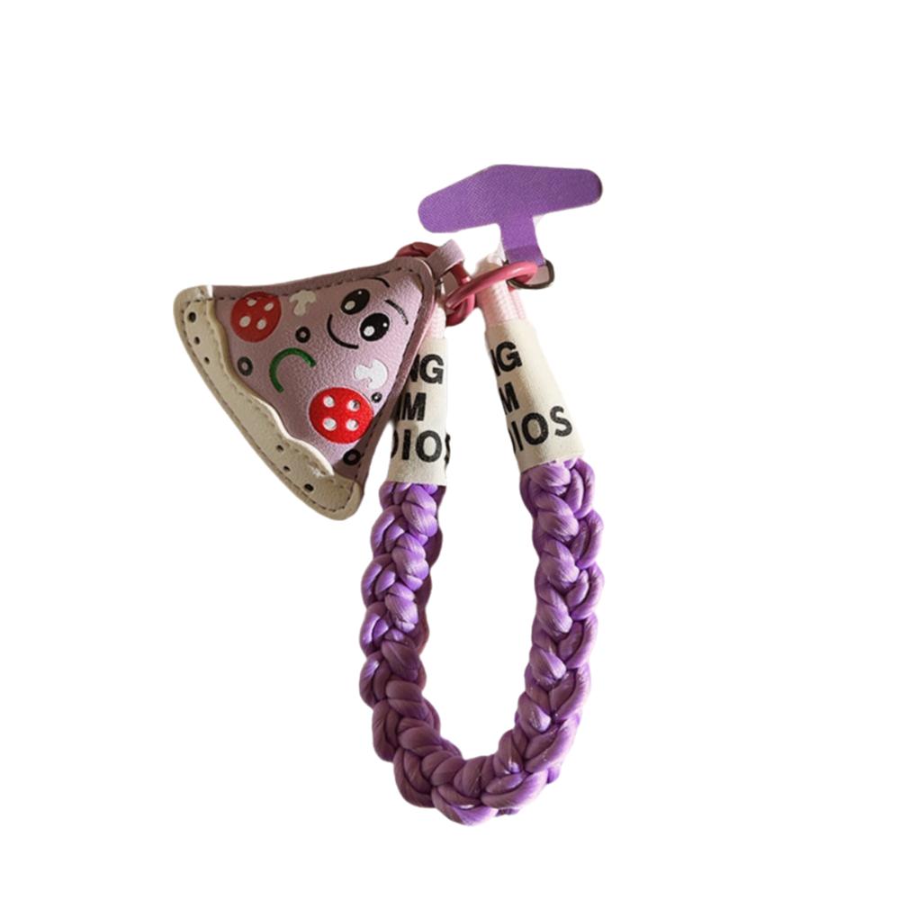 Anti-lost Leather Pizza Pendant Safety Chain Hanging Lanyard Keychain  Gifts