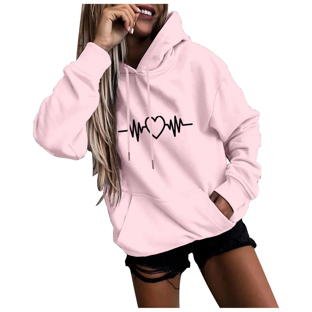 Kaixinjiuhao Women Fashion Casual Fun Print Hooded Sweatshirt Loose Sports Tops Pullover