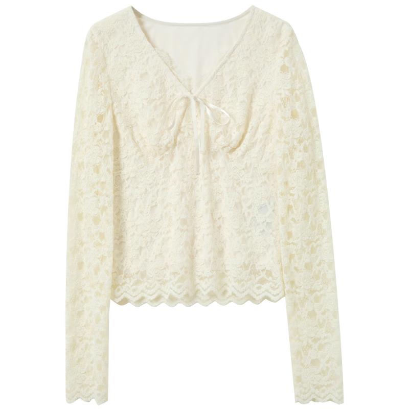 Sancai Women s V-Neck Lace Slim-Fit Blouse XL