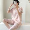1011 Spring and Autumn Short Sleeve New Printed Pajama Set Summer Thin Sweet Floral Loose Loungewear