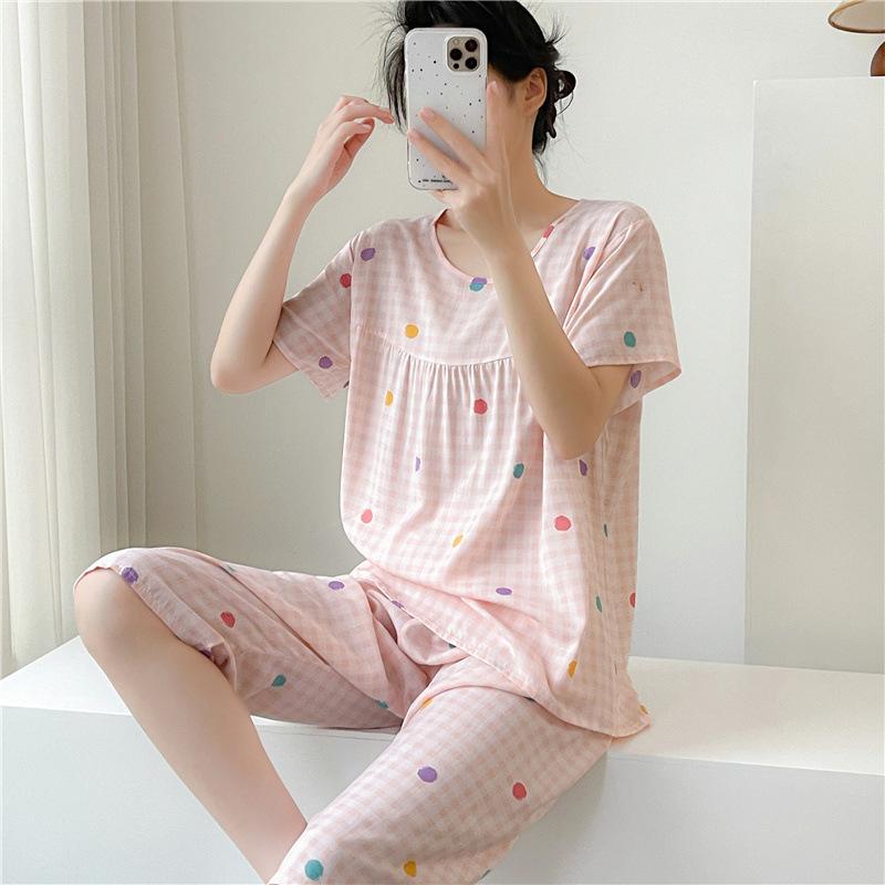 1011 Spring and Autumn Short Sleeve New Printed Pajama Set Summer Thin Sweet Floral Loose Loungewear
