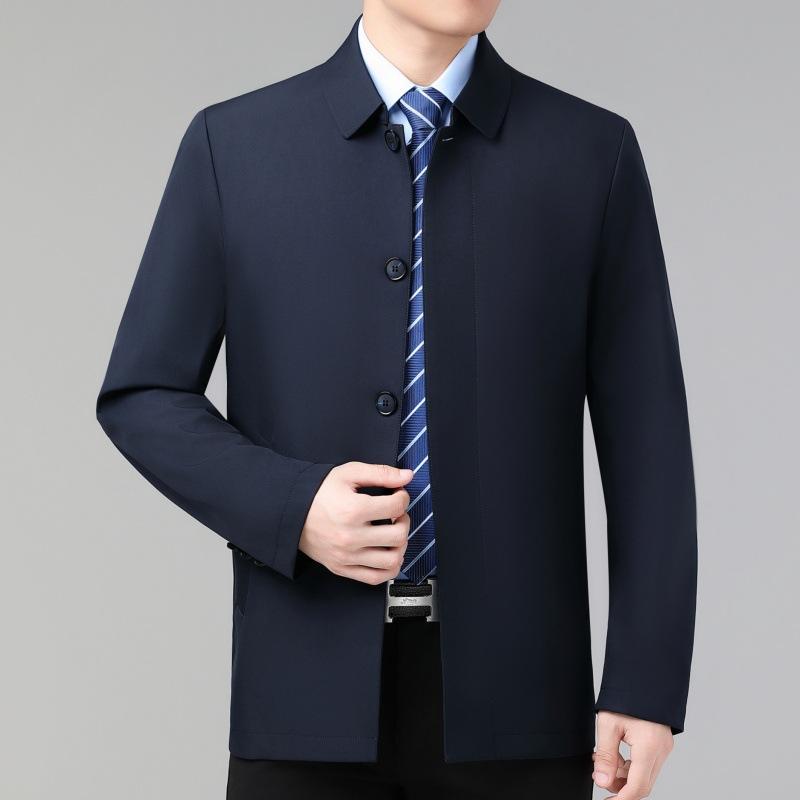 Middle-aged Men's Lapel Jacket Spring and Autumn Thin Business Casual Button Jacket Daddy Mulberry Silk Leader Top