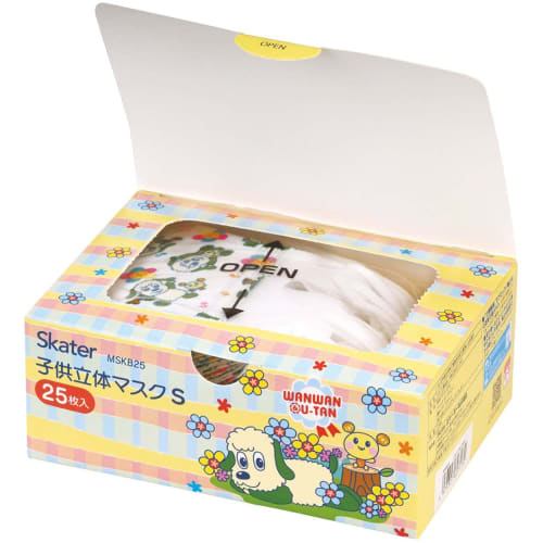 Skater Non-woven 3D Mask, 25 Pieces, Boxed, 2-3 Years Old, Peek-a-Boo! For Children, Increased Quantity, 3-Layer Structure, MSKB25N-A