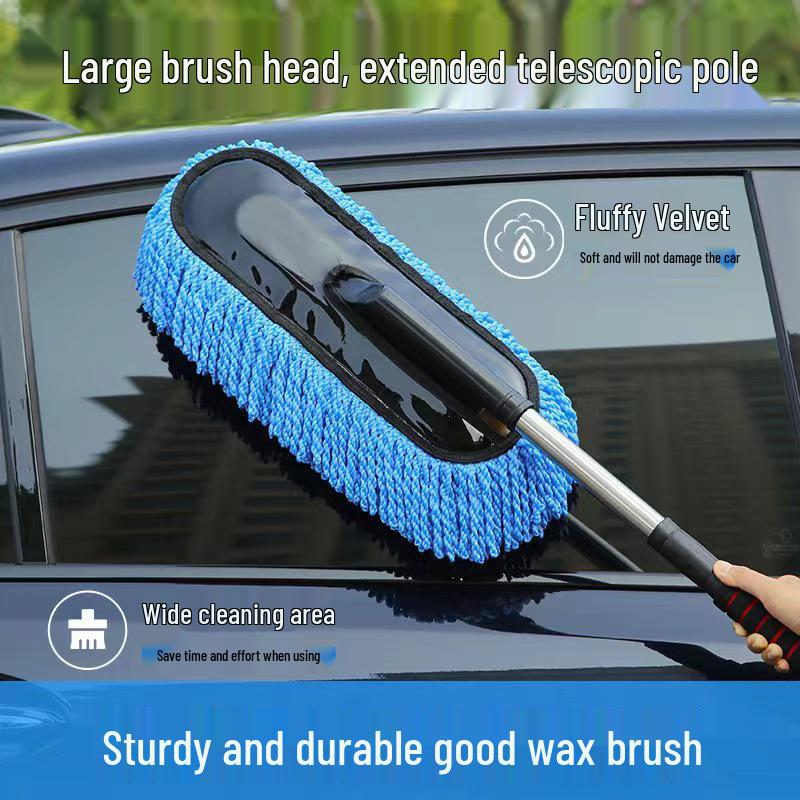 Retractable Car Wash Mop Brush for Wet & Dry Use - Bendable for Dust Removal, Gentle on Paint.