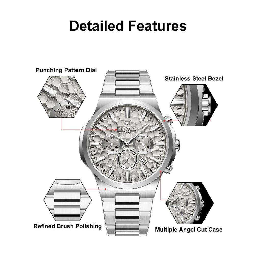Business Man Wristwatch Date Chronograph Waterproof Luminous Luxury Men Watch Stainless Steel Quartz Men's Watches Male