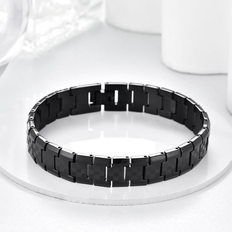 Stainless Steel Mens Geometric Black Bracelet Minimalist Luxury Style Casual Office Wear