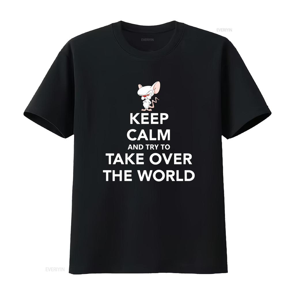 Keep Calm And Try To Take Over The World Cartoon Mouse Funny T Shirt For New Vintage Washed Graphic Top For Everyday Wear