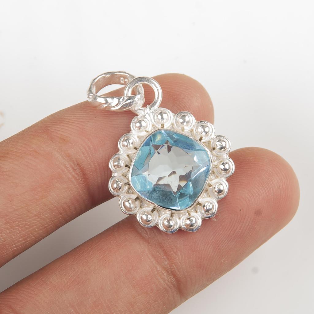 Sky Blue Topaz Gemstone Pendant, Handmade Gorgeous Jewelry, 925 Solid Sterling Silver Jewelry, Bohemian Pendant For Wedding Gift