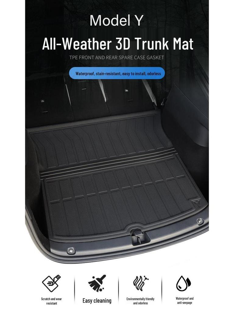 Tesla Model 3/Y Front & Rear Waterproof Trunk Mats - Original TPE Texture Accessories