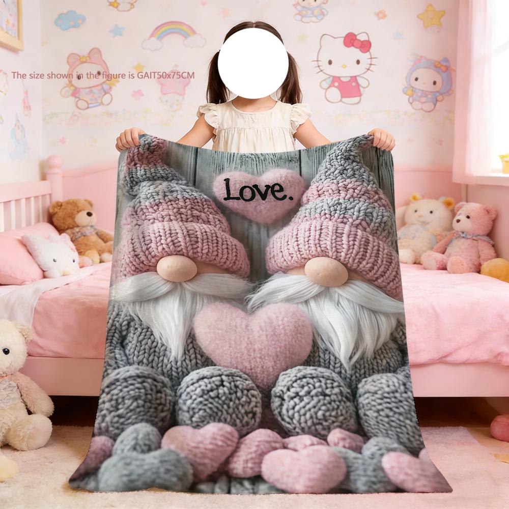 One Portable Featuring Gnomes And Hearts Blanket For Soft Throw Blanket for Picnic Bed Sofa Home Bedroom Cozy Warm Comfortable 75x90cm