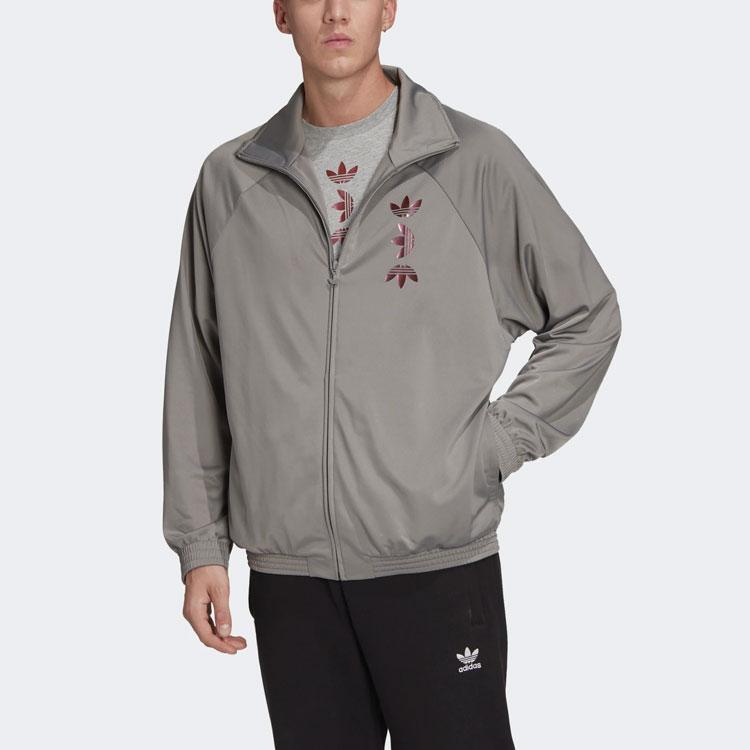 adidas Originals Trefoil Logo Print Sports Stand-Collar Jacket Men Jacket Grey FS7332