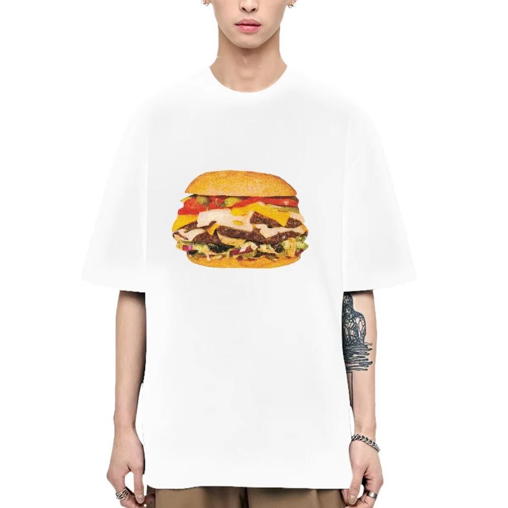 Burger print High quality Prints Mans Cotton Tee Clothing Creativity All-math Short Sleeve Fashion Casual Loose Tops Men T-Shirt