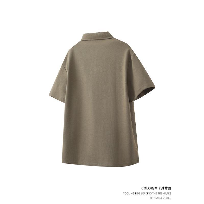 Men Turn Down Collar Short Sleeve Polo Shirt Splice Detail Loose Casual Business Daily Tops