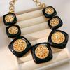 European and American Medieval Turquoise Blue Diamond-encrusted Flower Stud Earrings Necklace Light Luxury Niche Collarbone Chain High-end Jewelry Set