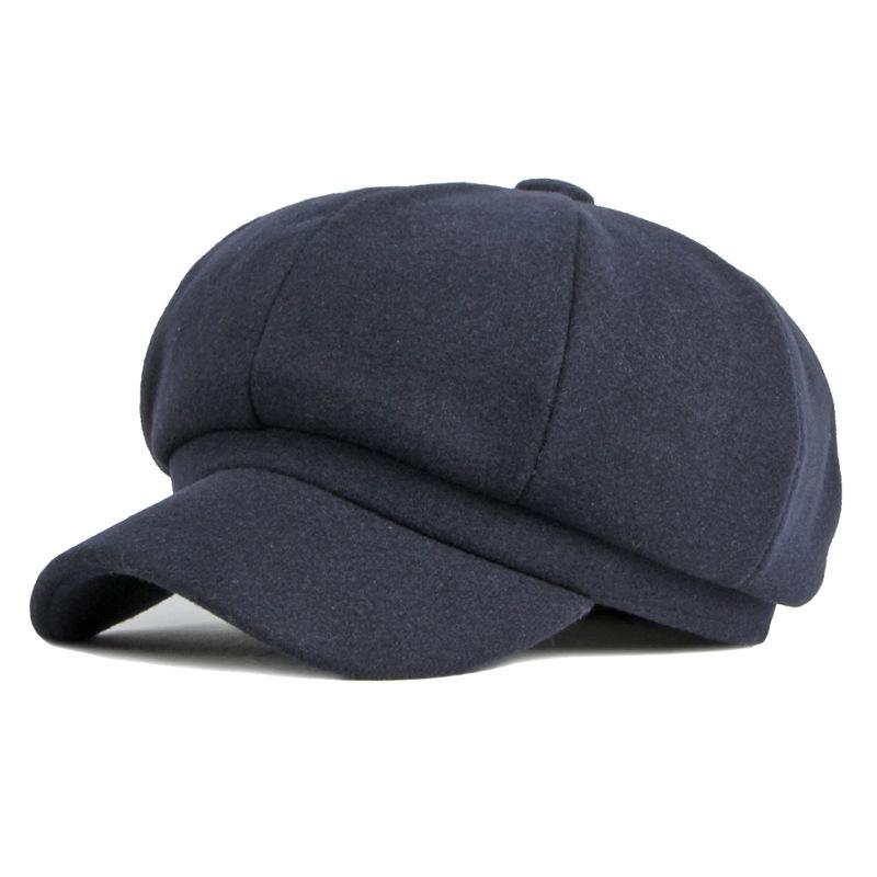 

Шапка женская, осенне-зимняя легкая пластинчатая шерстяная восьмиугольная кепка, берет с утиным языком, женская кепка газетчика темно-синий
