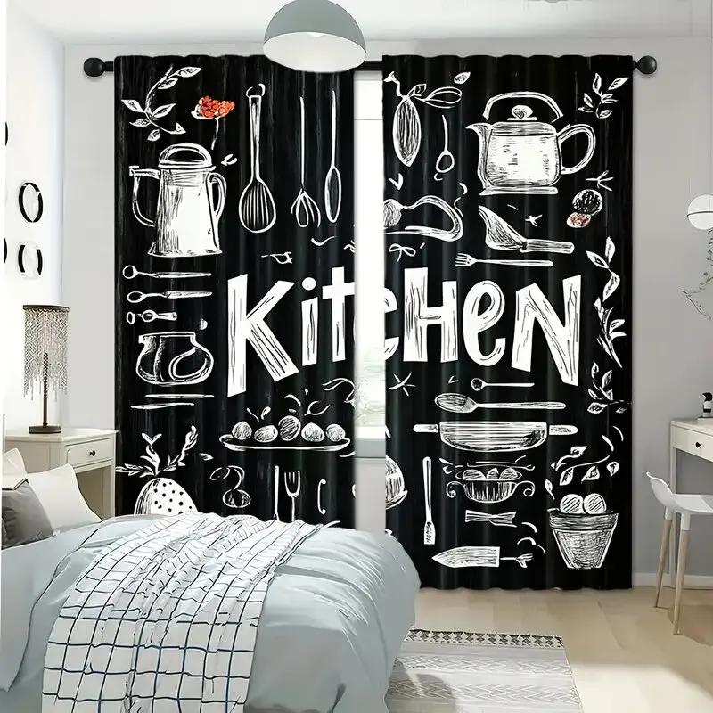 Kitchen Theme Pole Bag Curtains Bedroom Living Room Decoration Home Window Made Of Polyester Sitting Decor