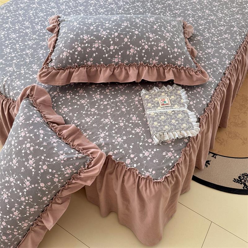 3pcs Bedding Simple Flower Bed Skirt With Pillowcases Wedding Bedspread Bed Sheet Mattress Cover Full Twin Queen King Bedsheets