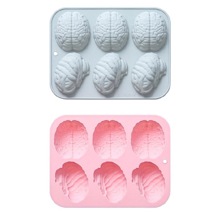 6-fach Gehirnform Silikonform Fondant Schokoladenform Mousse Fondant Eiswürfelform für Kuchen Dekoration Antihaft