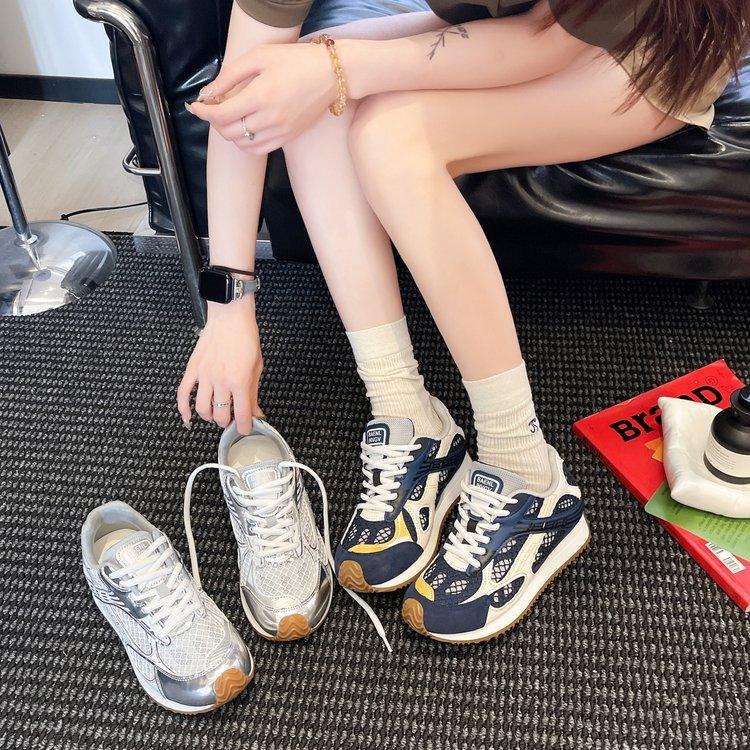 Leather Thick Sole Heightening Miss Zhang Loves It Very Much~ Orbit Retro Mesh Casual Sports Dad Shoes Women Running Shoes Women