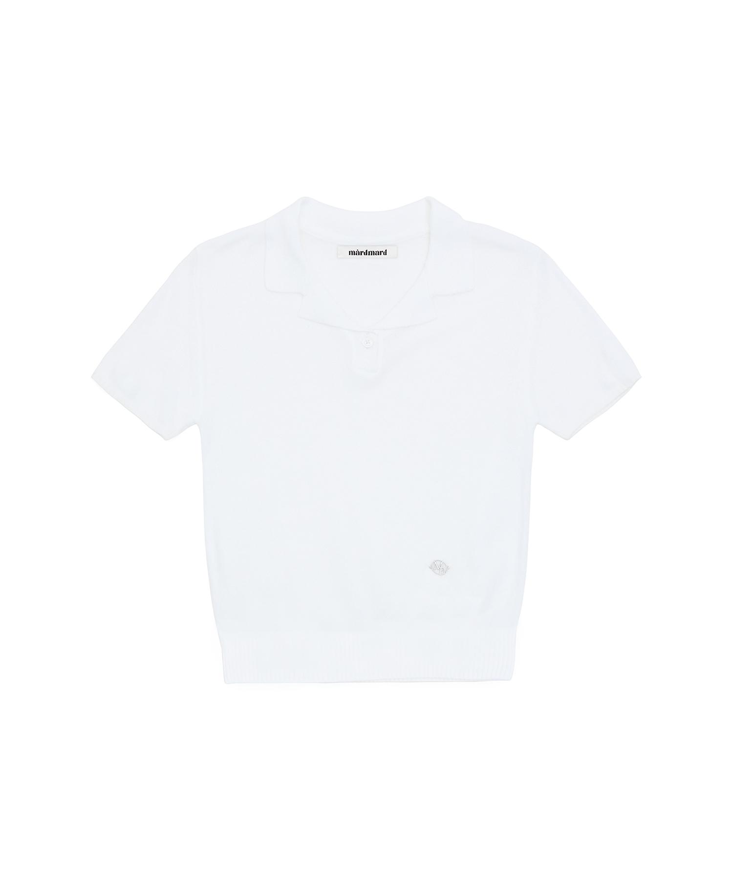 Open Collar Emblem Knit - White White/F