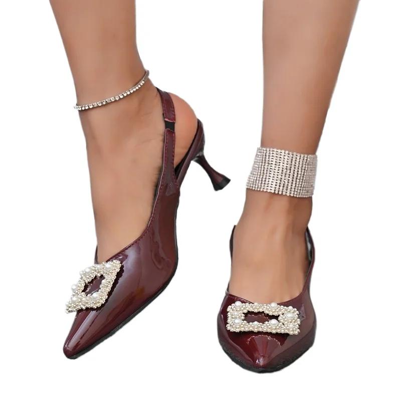 Fashion Ladies Shoes 2025 Slip-on Women's High Heels Fashion String Bead Office and Career New Plus Size Best Seller Closed Toe Sandals