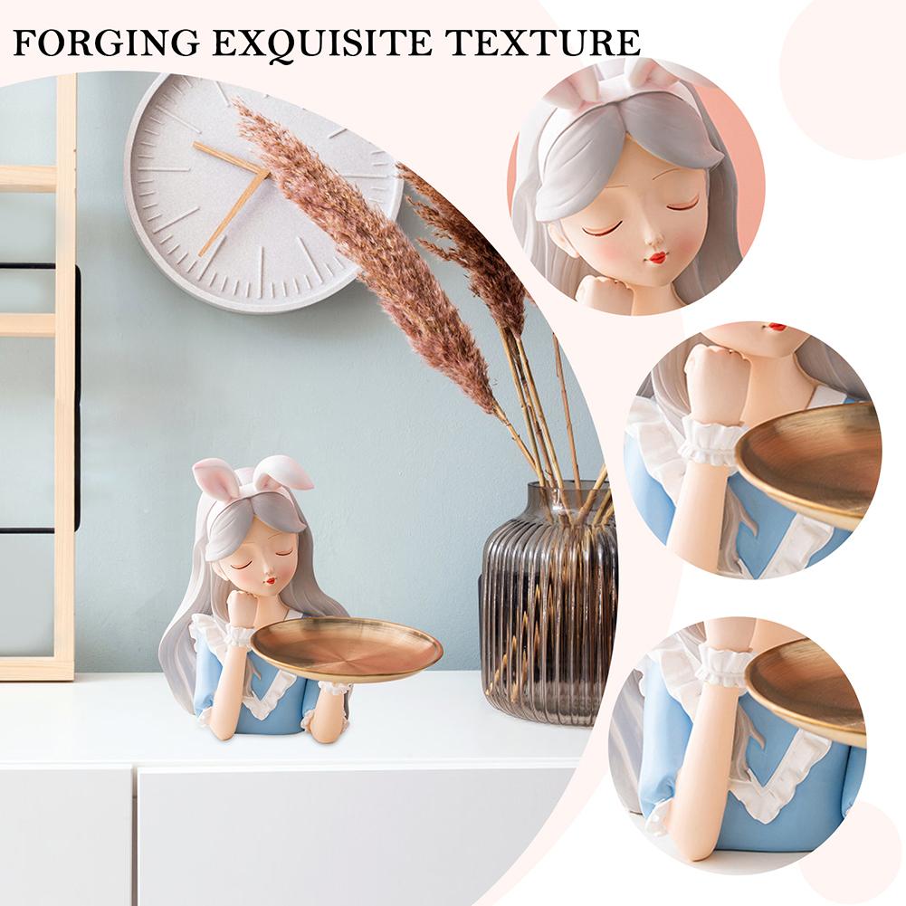 Cute Girl Key Holder Figurine Entrance Crafts Resin Table Sculpture Candy Sundries Household Supplies for Office Coffee Shop