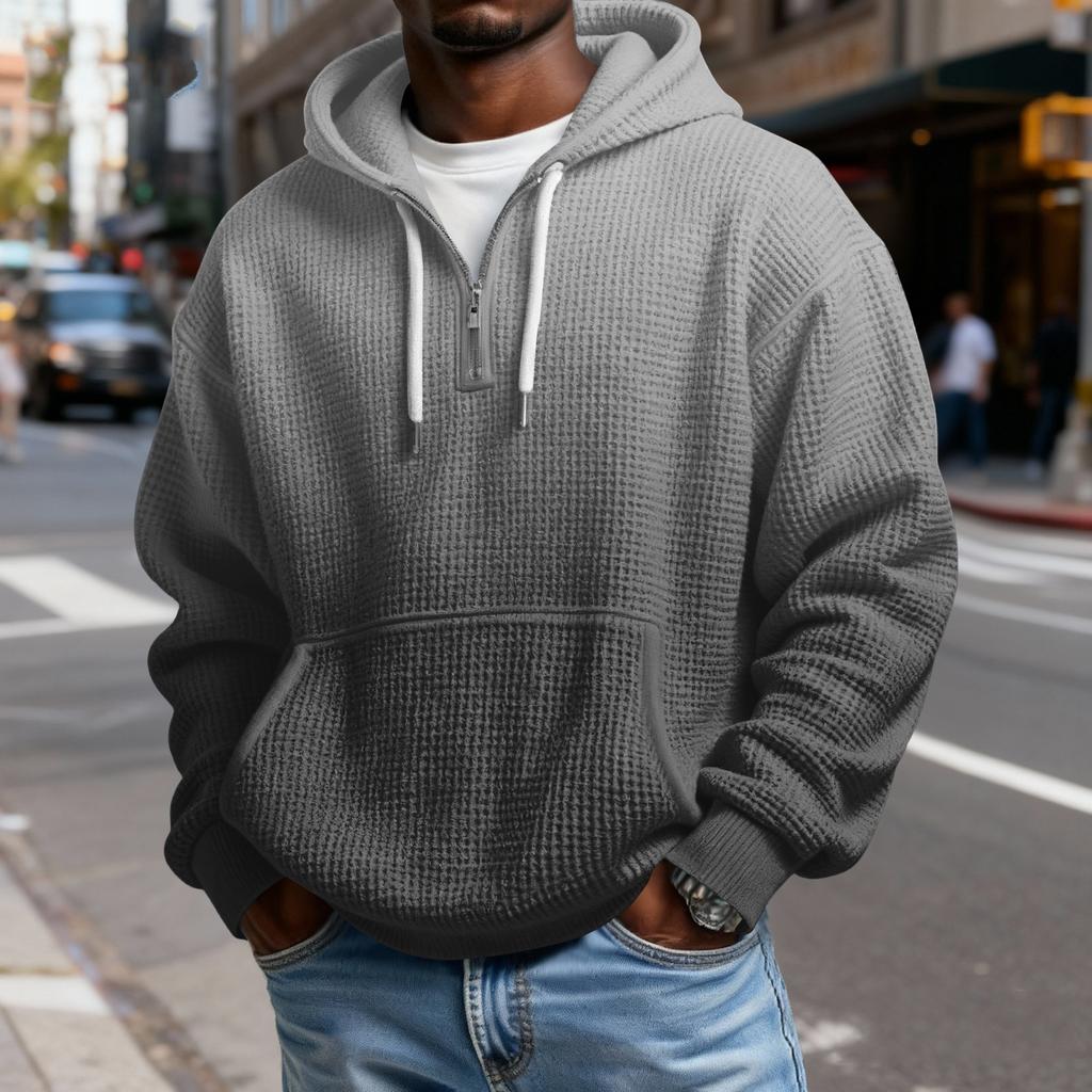 Mokaloha Men's Casual Solid Color  Zipper Long Sleeve Hooded Sweatshirt, Everyday Zipper Casual Long Sleeve T-Shirt