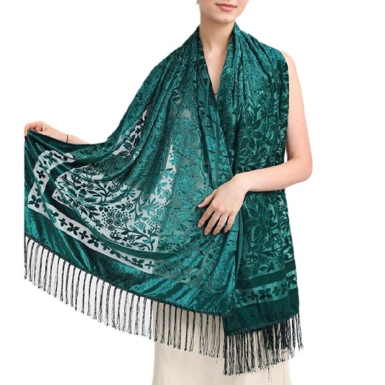 Sophisticated Velvet Shawl Scarf for Women Evening Dress Cover Up Shoulder Wrap Wedding Guest Fringed Scarf