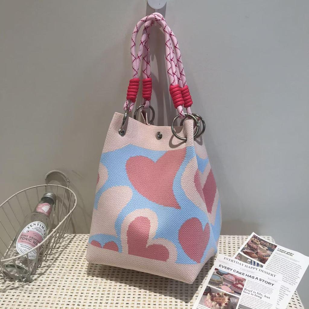 Korean Style Knitted Bucket Bag - Women's Fashion Versatile Handbag 2025