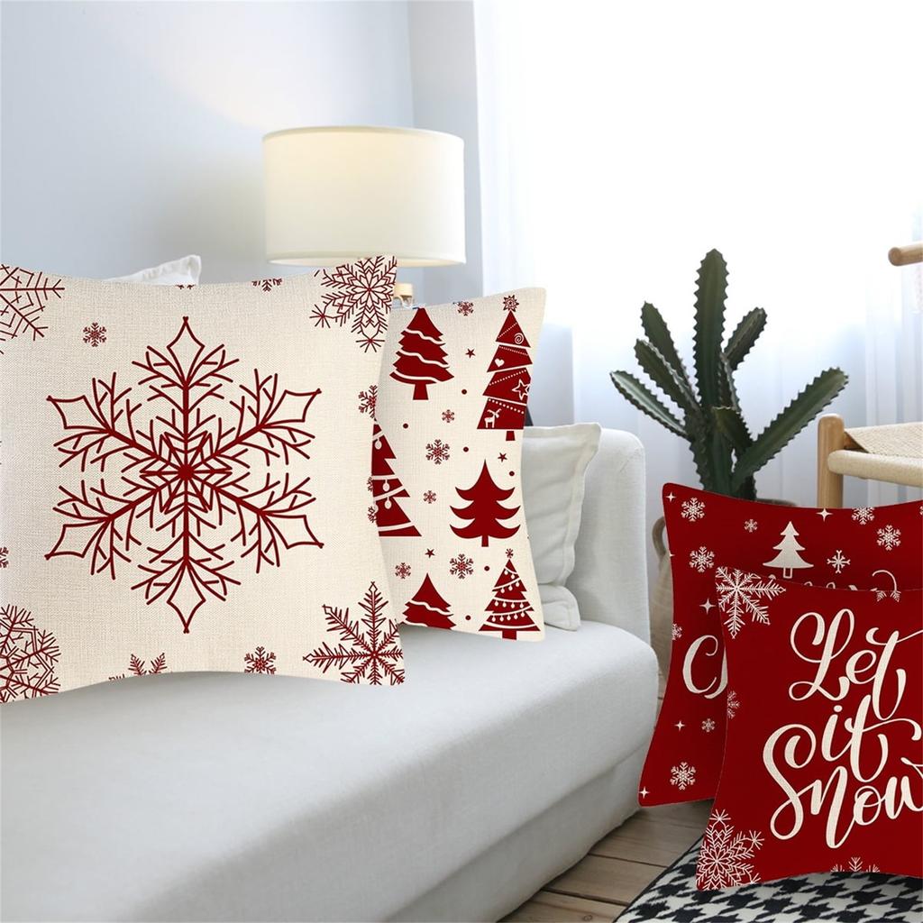 Christmas Plaid Decorative Throw Pillow Covers Snowflake Tartan Scottish Cushion Cover For Sofa Couch Farm-house Holiday Decor