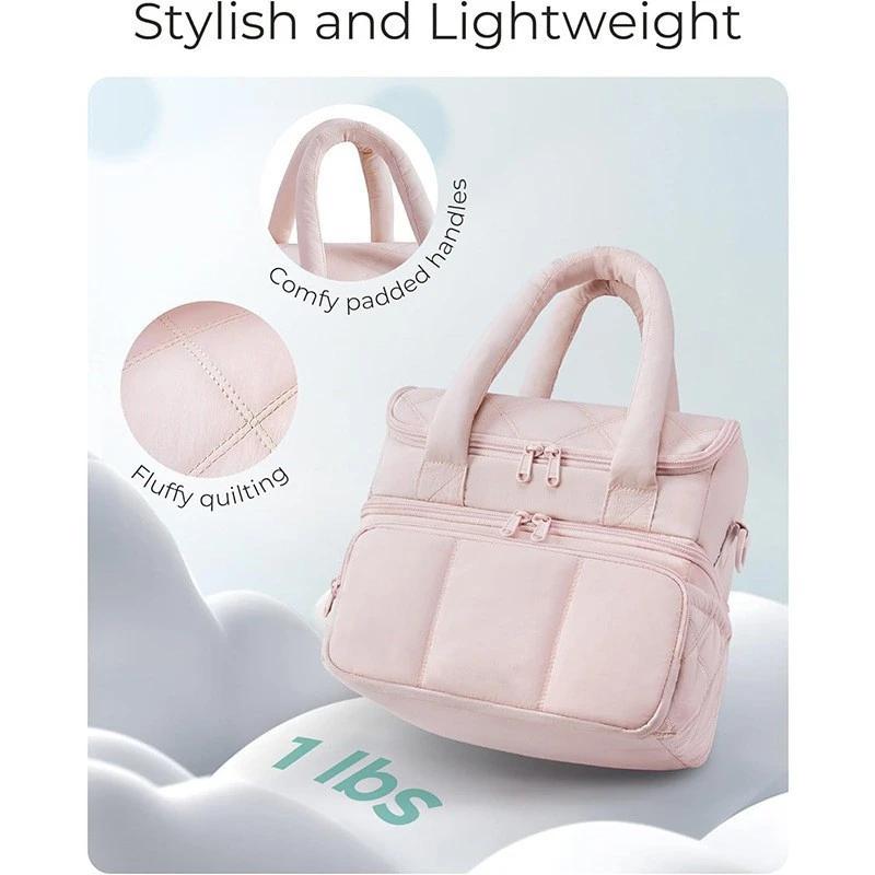 Portable Double Layer Insulated Lunch Bag Quilted Thermal Picnic Cooler Tote Leak-Proof Food Container for Work School Outdoor
