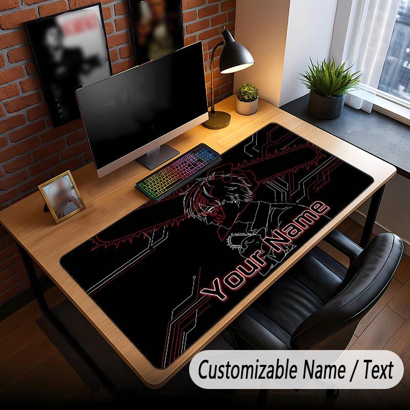 Custom Name Extended Mouse Pad,Chainsaw Man Gaming Desk Mat For Home Office Desktop Decor