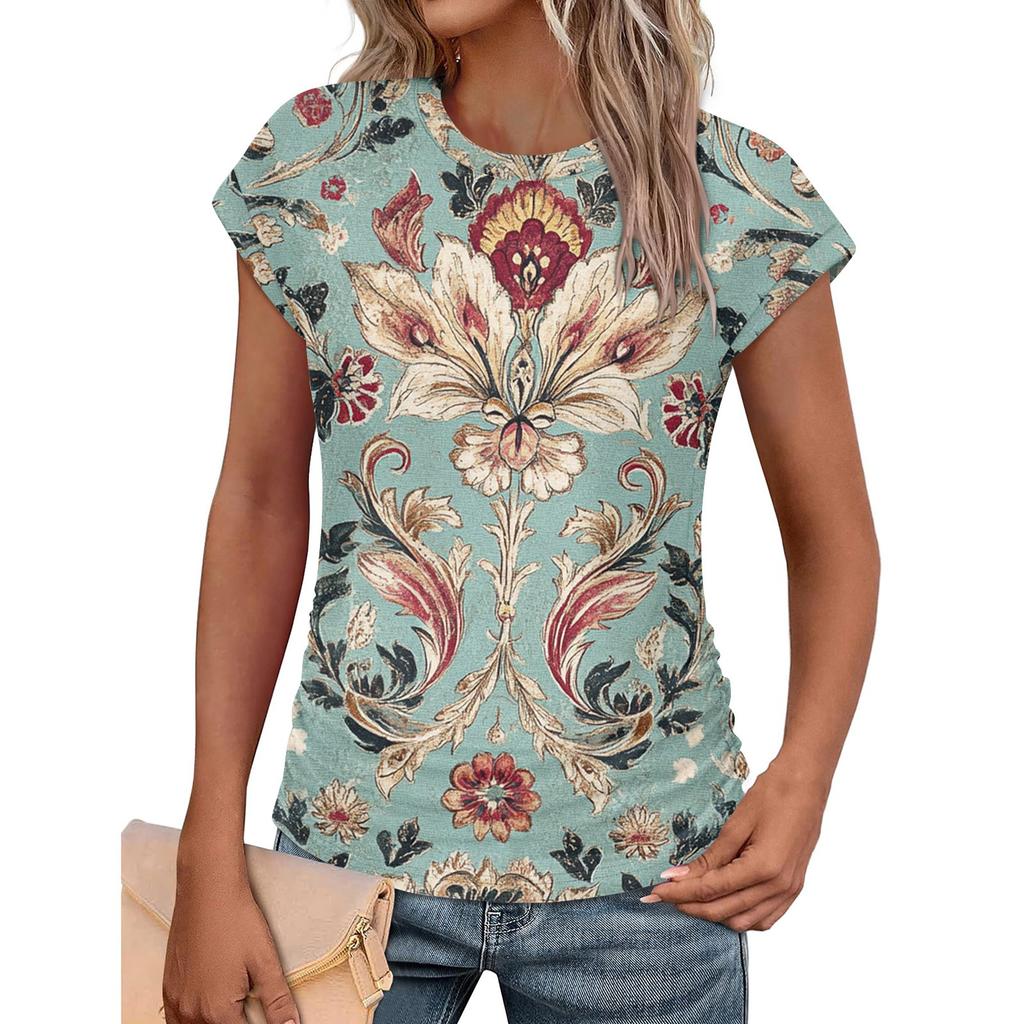 Women Summer Tops Trendy Crew Neck Short Sleeve T-shirts Shirts Fashion Women's Vintage Printed T-Shirt Outdoor Clothes Pullover