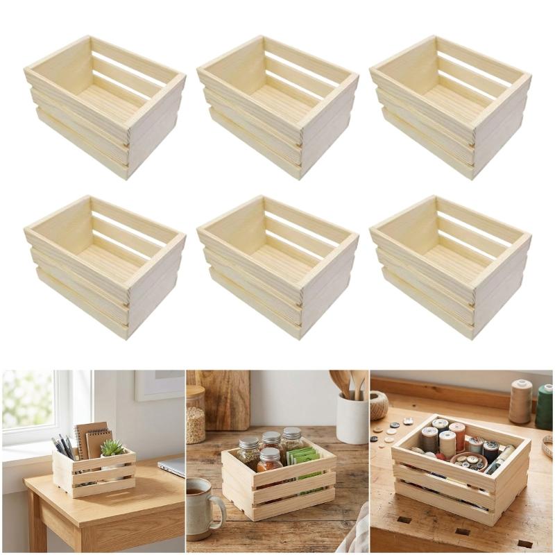 6/12-pack Förvaringskorg i Furu Trälåda Redelådor För Skrivbord Badrumshylla Display Dekoration