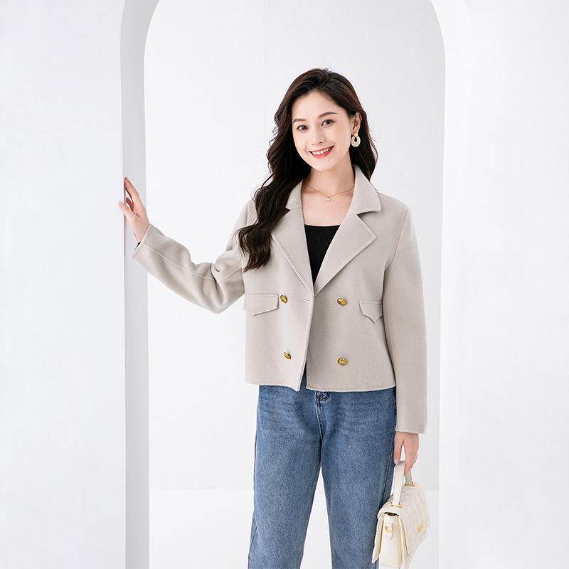2025 Autumn/Winter Women's Double-Sided Cashmere Coat, Short Suit Collar, Korean Style, 100% Wool.