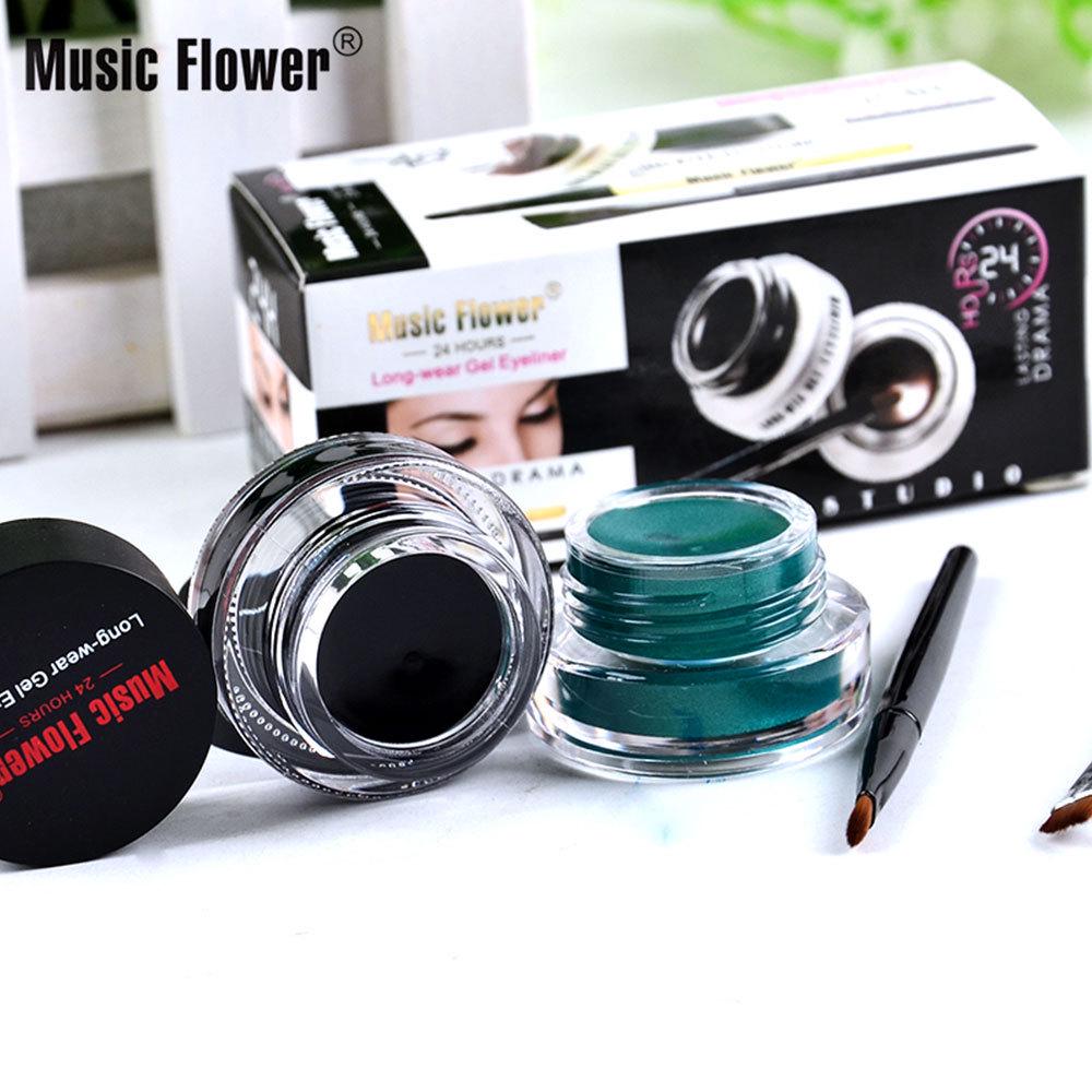 Music Flower Набор для макияжа глаз 2 в 1 Коричнево-черный Гель-подводка для глаз Кремовая подводка для глаз Водостойкая Кремовая текстура Набор подводки для глаз С кисточками